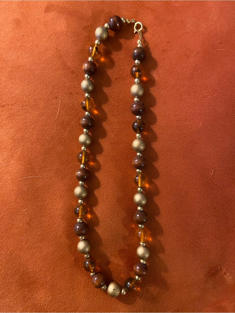 Vintage Amber, Gold and Brown Bead Necklace